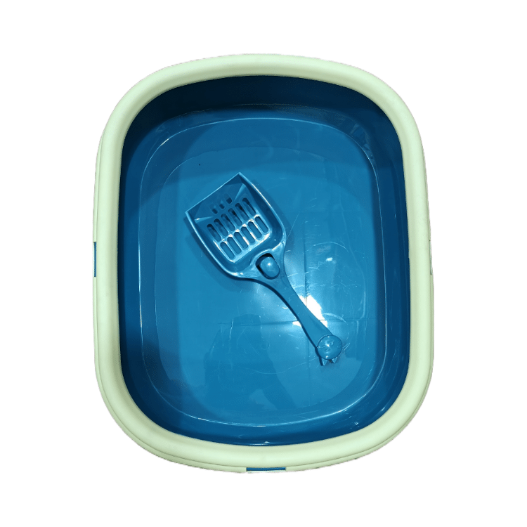 Blue & Yellow Cat Litter Tray with Spade