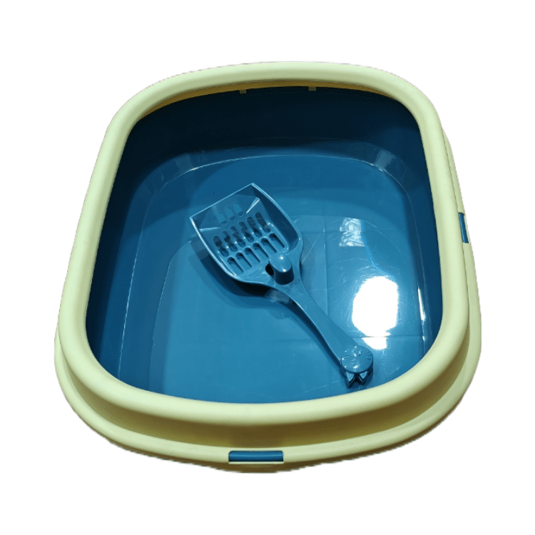 Blue & Yellow Cat Litter Tray with Spade