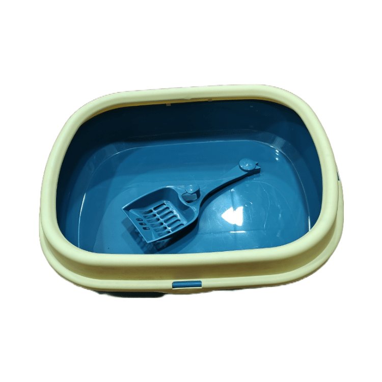 Blue & Yellow Cat Litter Tray with Spade