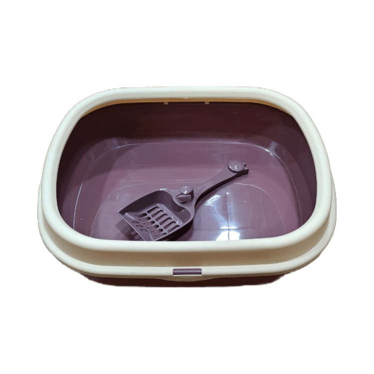 Maroon & Beige Cat Litter Tray with Spade