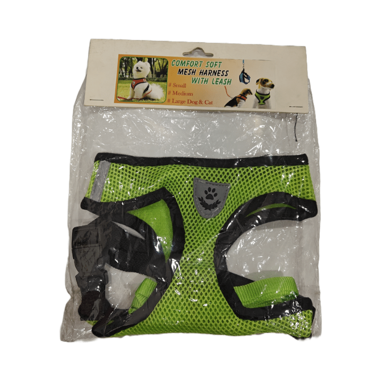 Mesh Harness with Leash for Medium-Sized Pets Green Colour