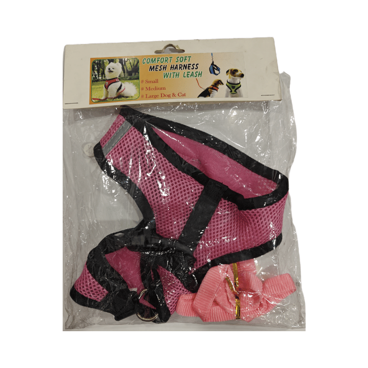 Mesh Harness with Leash for Medium-Sized Pets Pink Colour