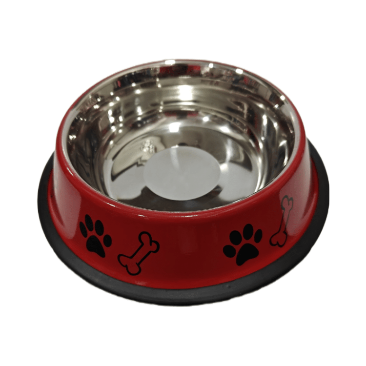 Premium Metallic Pet Food Bowl (Medium Size) Red